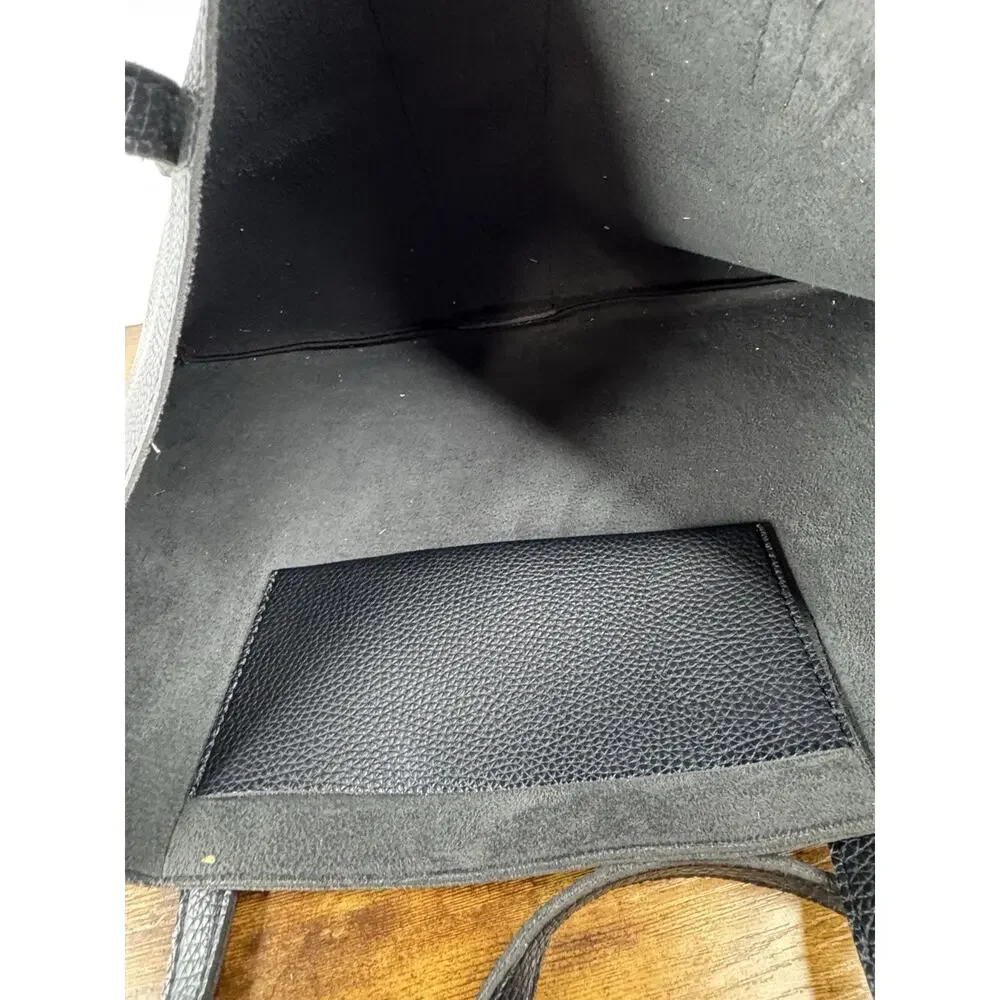 Vince Camuto Black Pebbled Faux Leather Tote Bag Large Open Top Shopper Purse